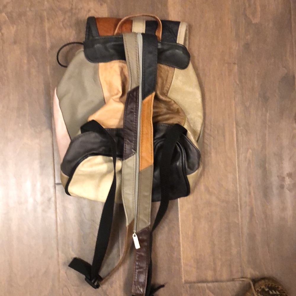 Patchwork Leather Backpack Sling Purse - image 7